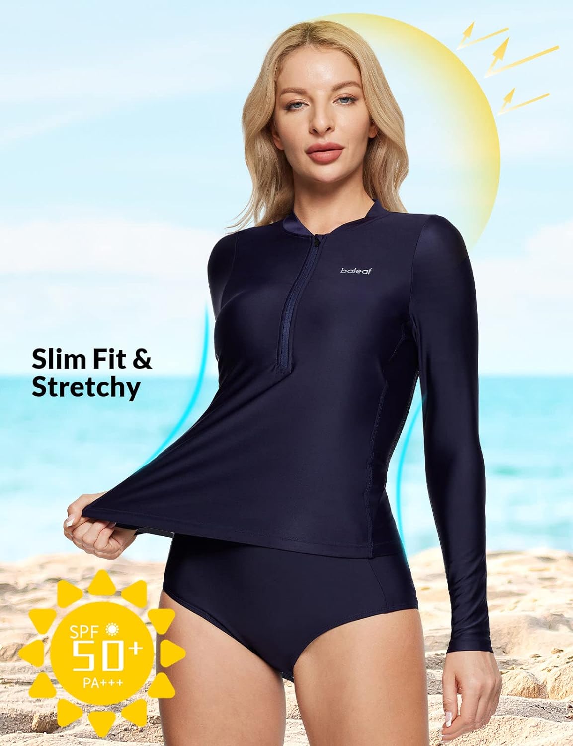 Baleaf Womens Half Zip Rash Guard Built In Bra Uv Spf Sun