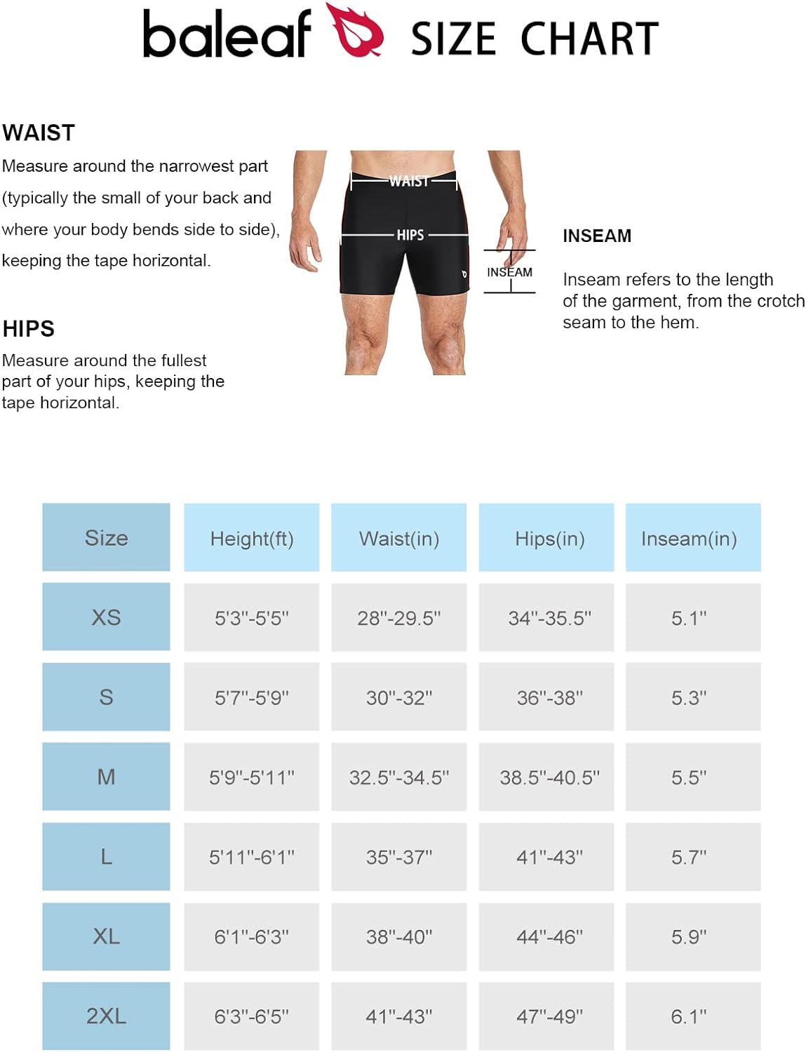 BALEAF Men’s Athletic Swim Jammers Quick Dry Compression Square Leg ...