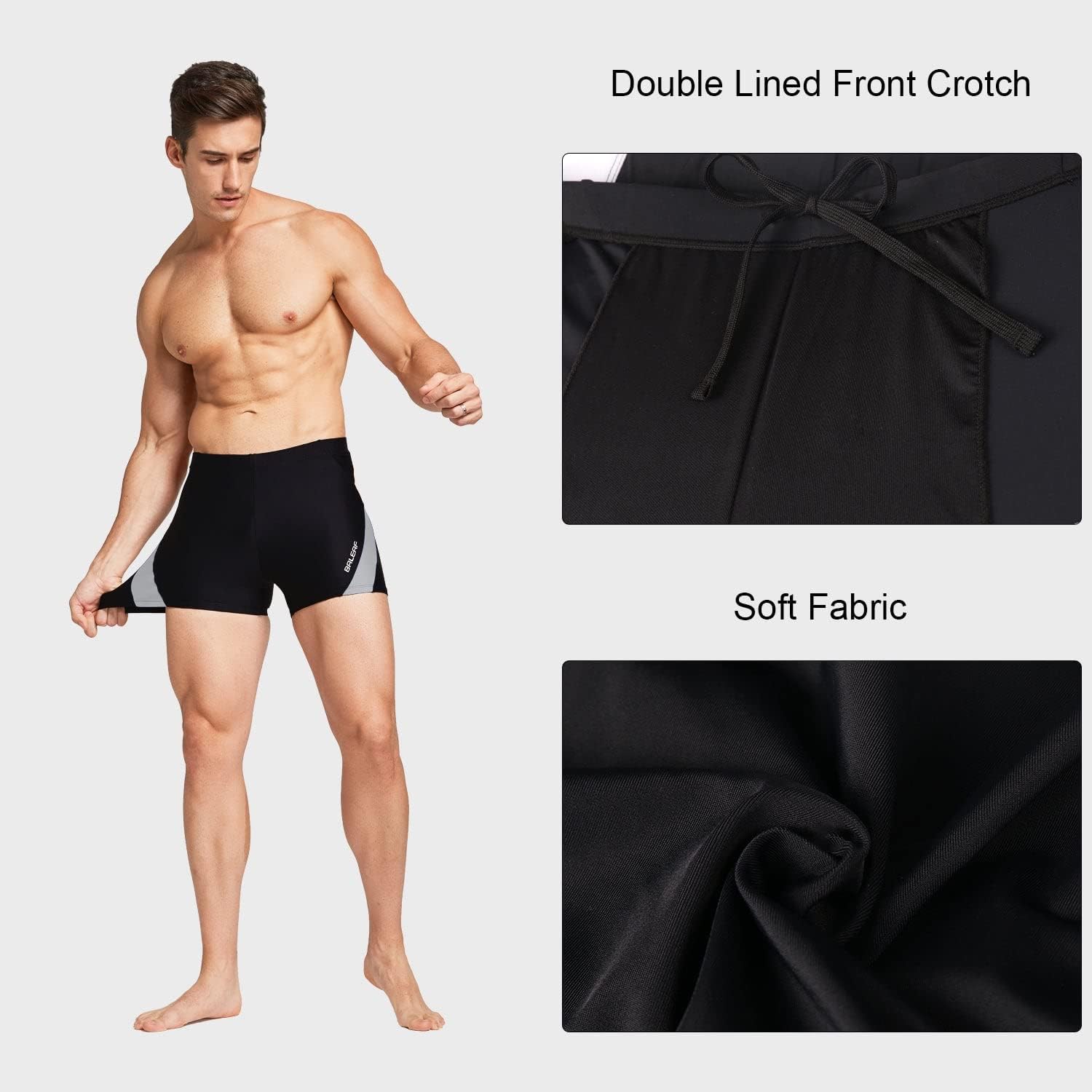 BALEAF Men’s Square Leg Athletic Swim Jammers Durable Training Splice ...