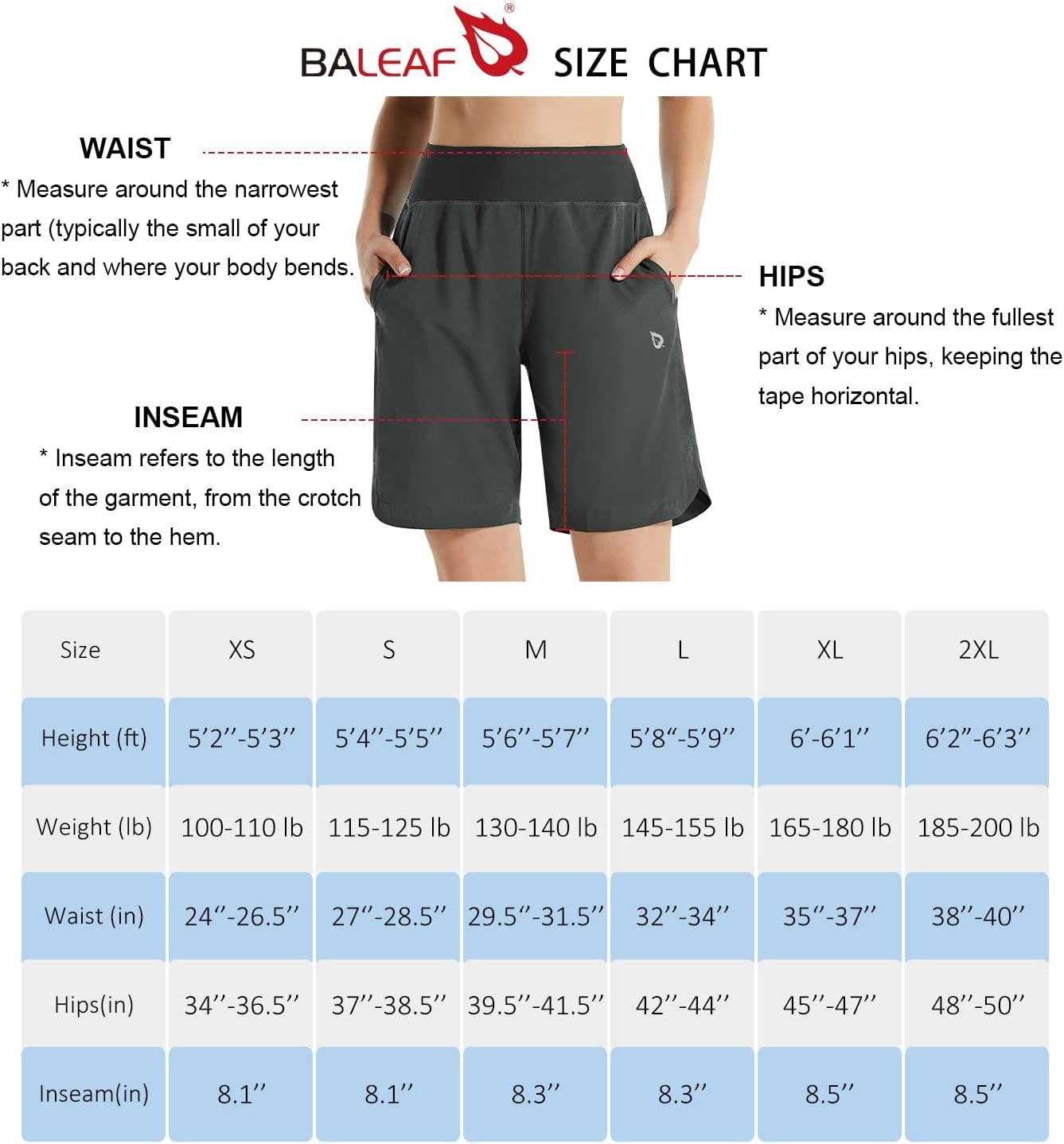 BALEAF Women’s 7″/8″/9″ Long Swim Board Shorts High Waisted Quick Dry ...