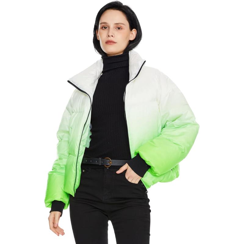 Orolay Women’s Cropped Puffer Jacket – Stand Collar Gradient Effect ...
