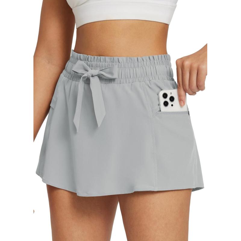 Baleaf 13” Skorts Skirts For Women Golf High Smocked Waistband Tennis Hiking Cargo Shorts Zipper